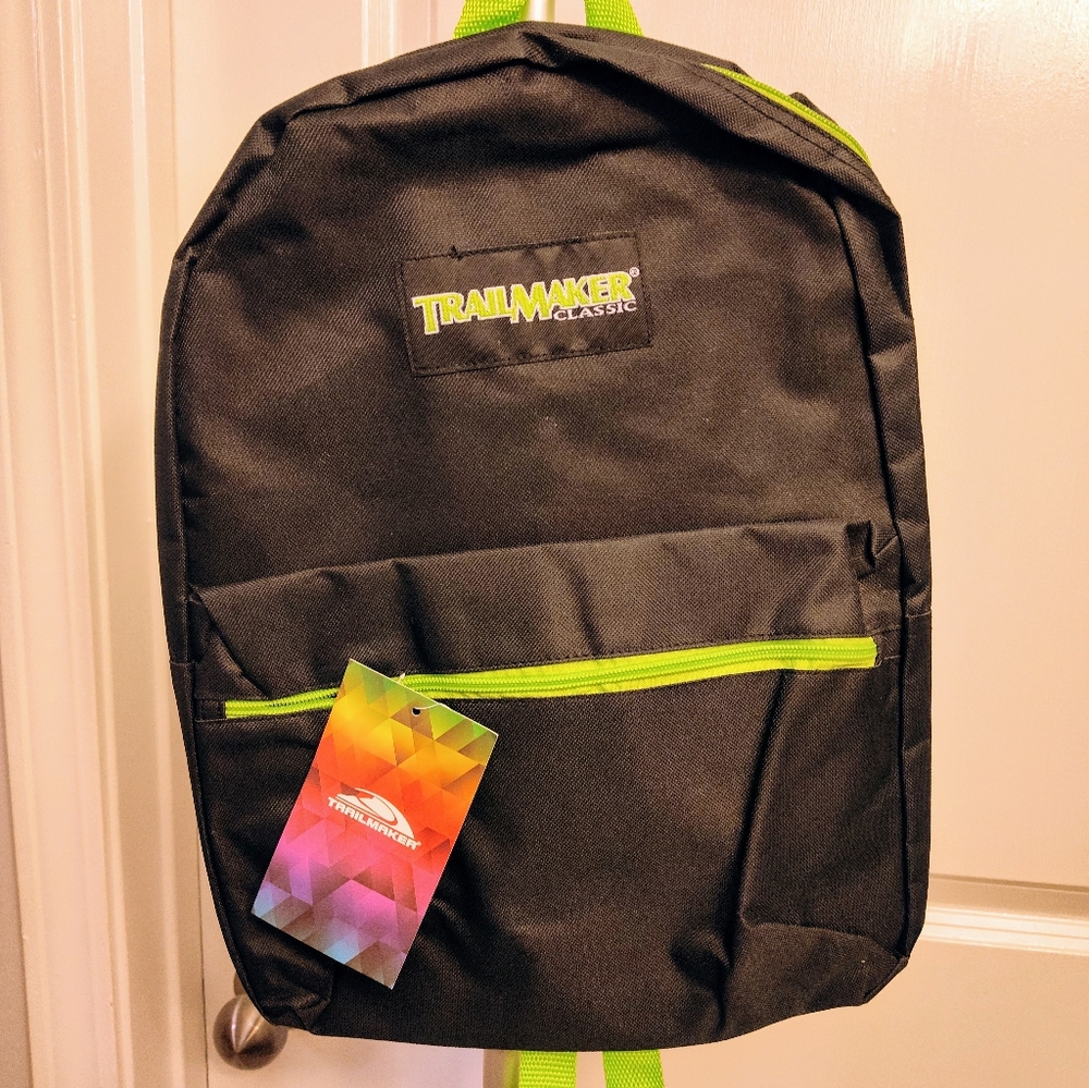 Trailmaker Classic - 17" Black with Green trim Backpack NWT